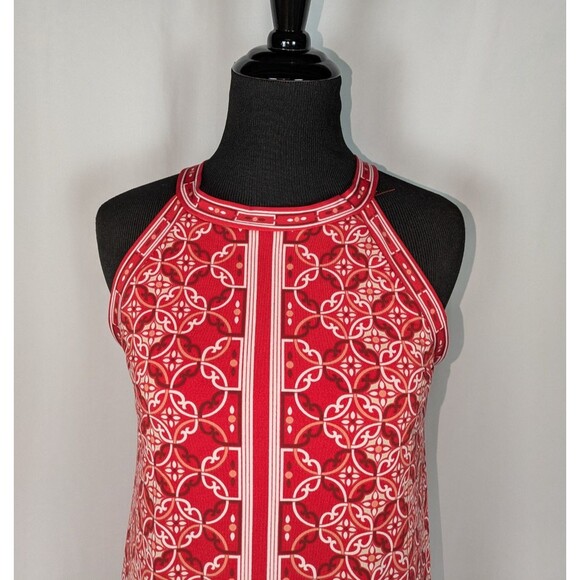 Max Studio Dress S Red Medallion Print A Line Halter Neck Strappy Back Summer - Picture 2 of 9